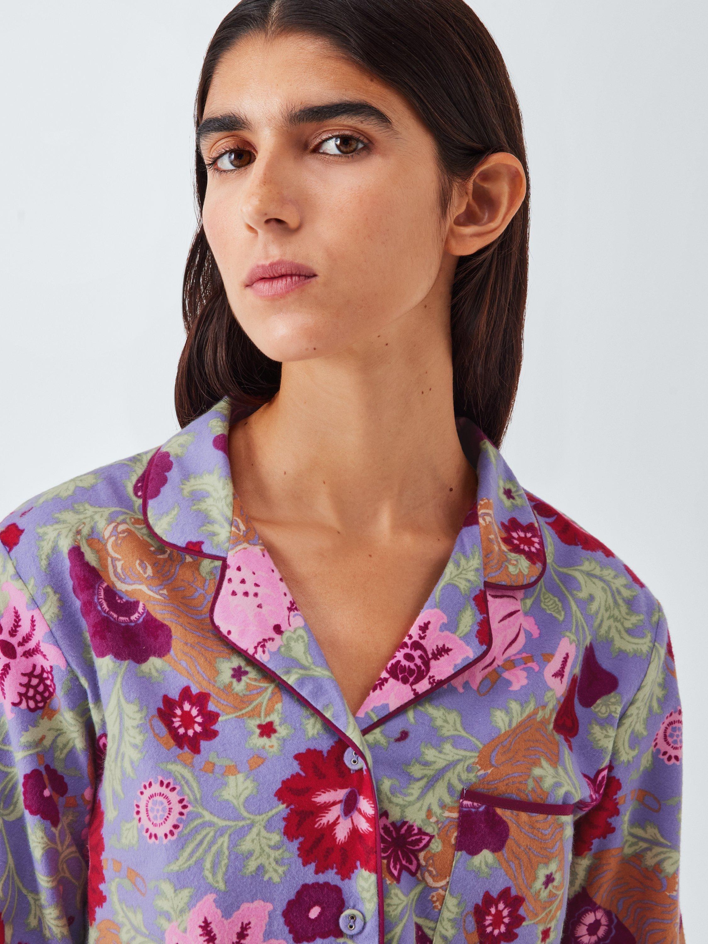 Product image 5 of 6, which shows John Lewis Floral Tiger Button Through Long Pyjama Set, Purple Sage, 12