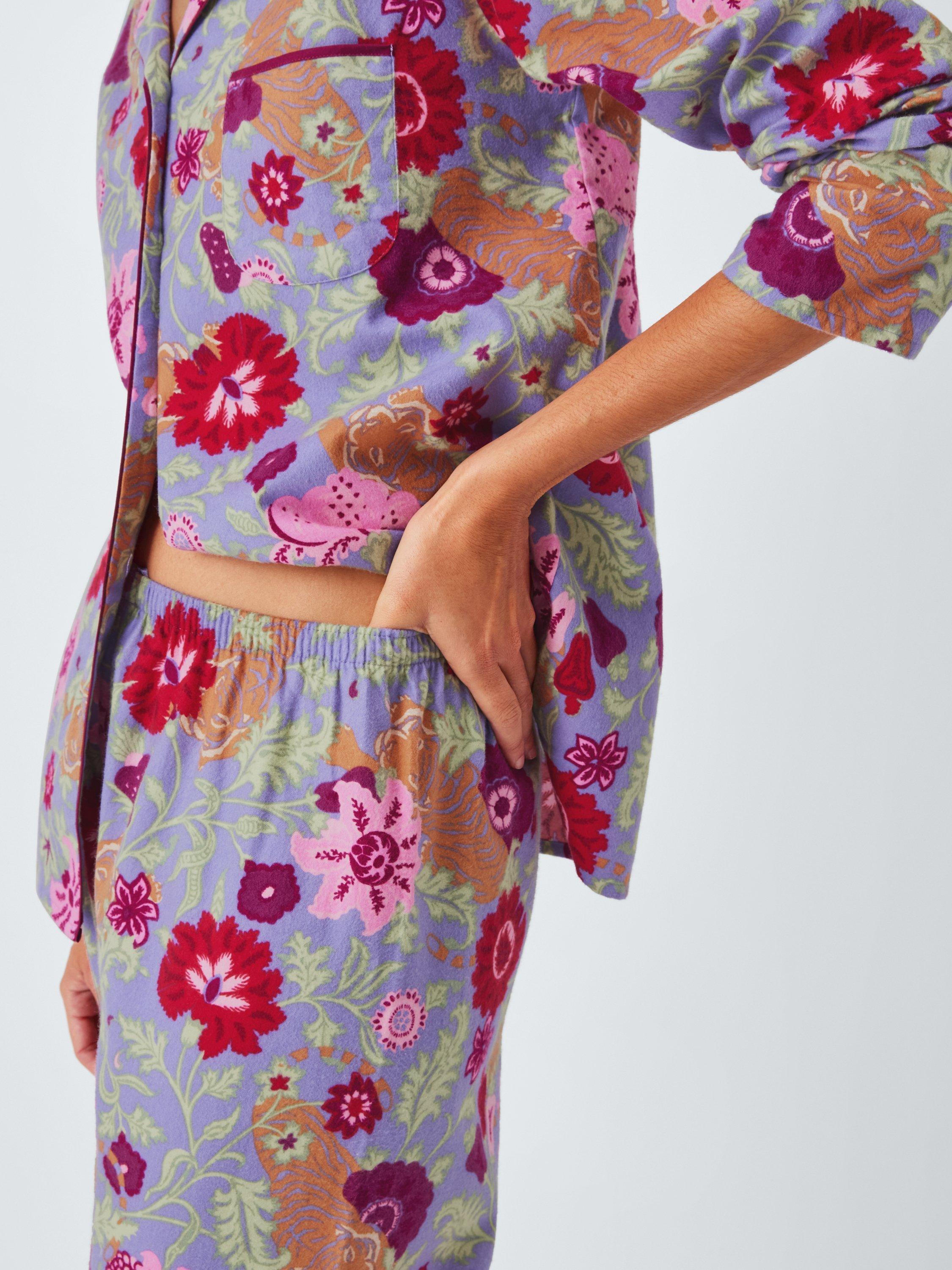 Product image 6 of 6, which shows John Lewis Floral Tiger Button Through Long Pyjama Set, Purple Sage, 12