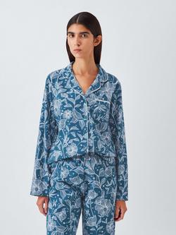 John Lewis Poppy Star Button Through Long Pyjama Set, Dark Blue, Dark Blue