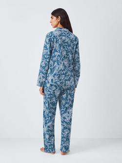 John Lewis Poppy Star Button Through Long Pyjama Set, Dark Blue - view 2, Dark Blue