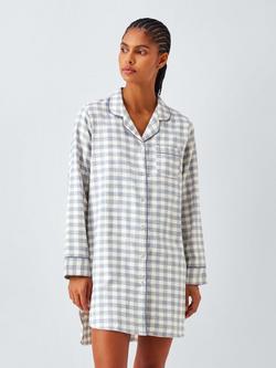 John Lewis Gingham Super Brushed Long Sleeve Nightshirt, Crown Blue, Crown Blue
