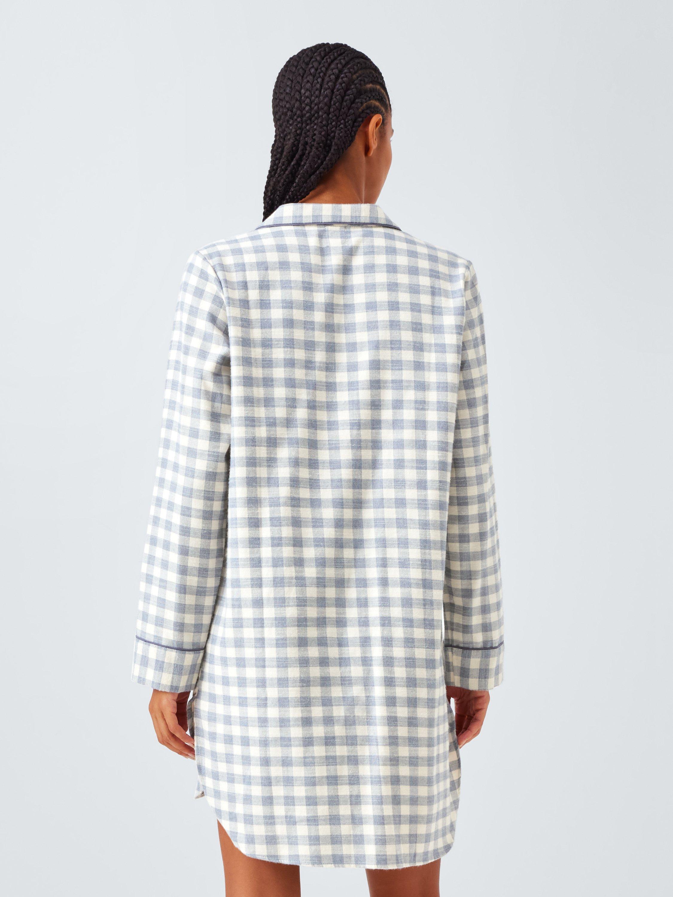 Product image 2 of 6, which shows John Lewis Gingham Super Brushed Long Sleeve Nightshirt, Crown Blue, 8