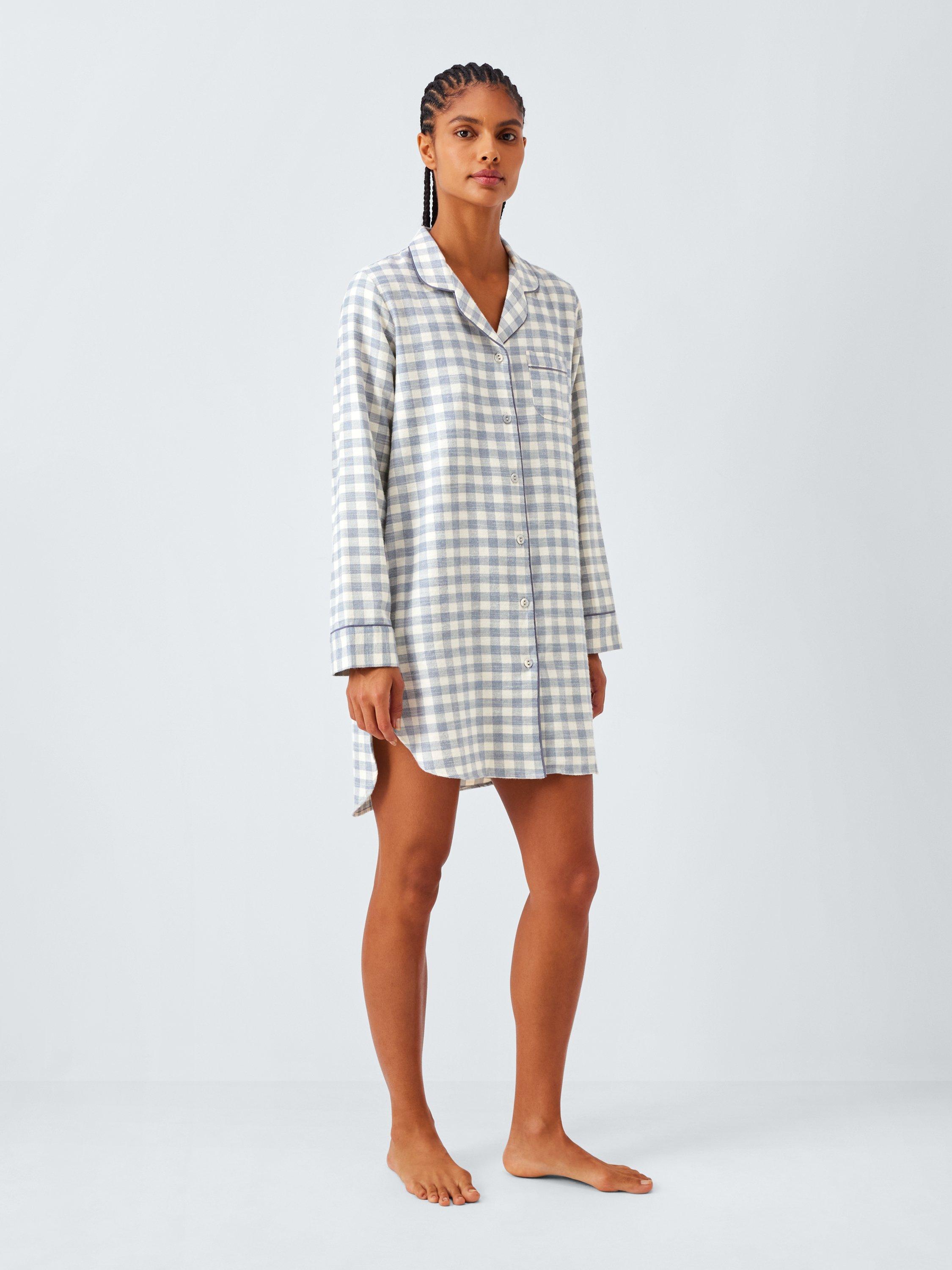 Product image 3 of 6, which shows John Lewis Gingham Super Brushed Long Sleeve Nightshirt, Crown Blue, 8