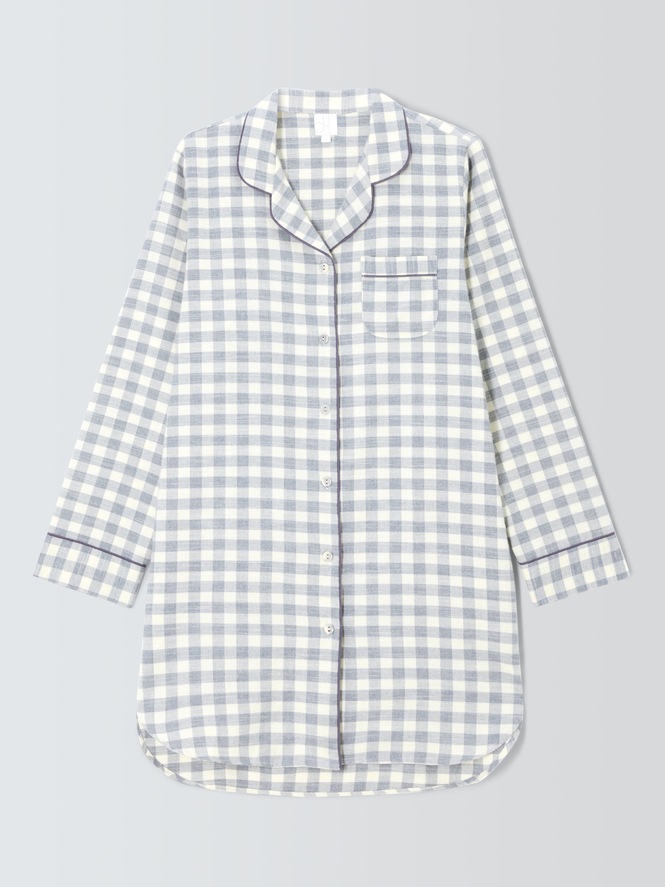 Product image 4 of 6, which shows John Lewis Gingham Super Brushed Long Sleeve Nightshirt, Crown Blue, 8