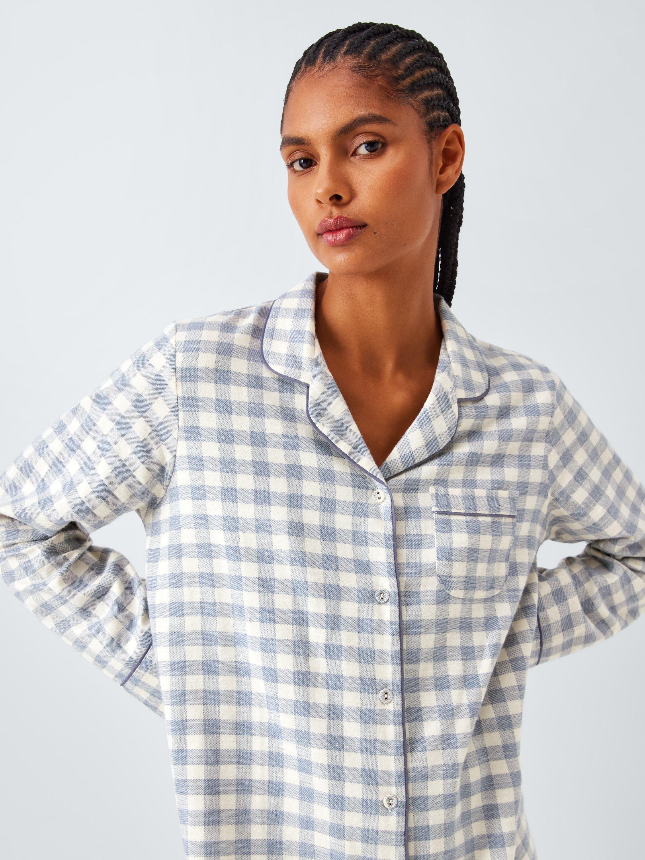 Product image 5 of 6, which shows John Lewis Gingham Super Brushed Long Sleeve Nightshirt, Crown Blue, 8