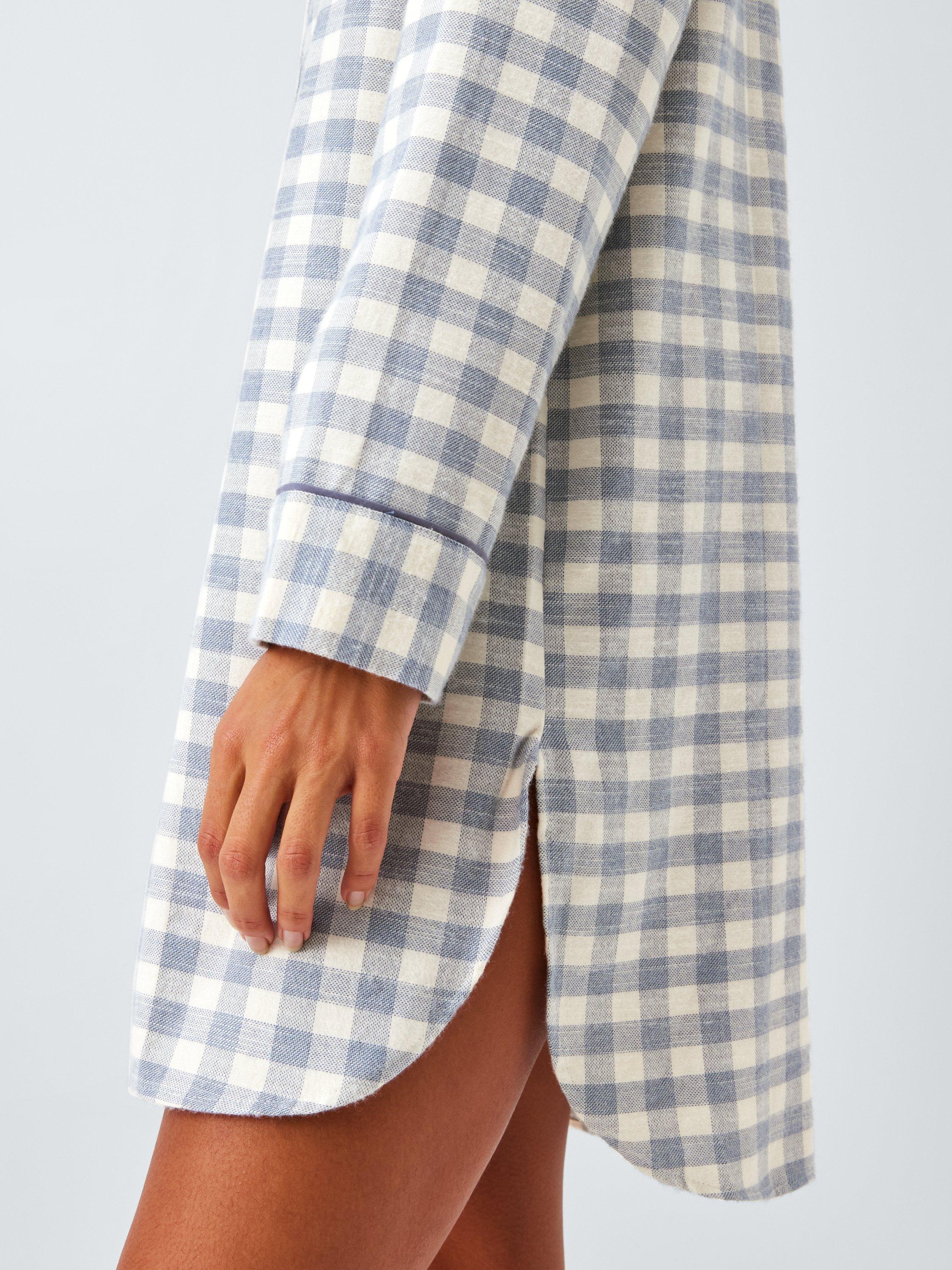 Product image 6 of 6, which shows John Lewis Gingham Super Brushed Long Sleeve Nightshirt, Crown Blue, 8