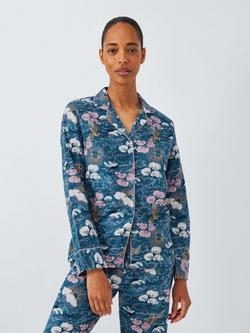 John Lewis Celestial Crane Brushed Cotton Long Pyjama Set, Dark Blue, Dark Blue