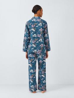 John Lewis Celestial Crane Brushed Cotton Long Pyjama Set, Dark Blue - view 2, Dark Blue