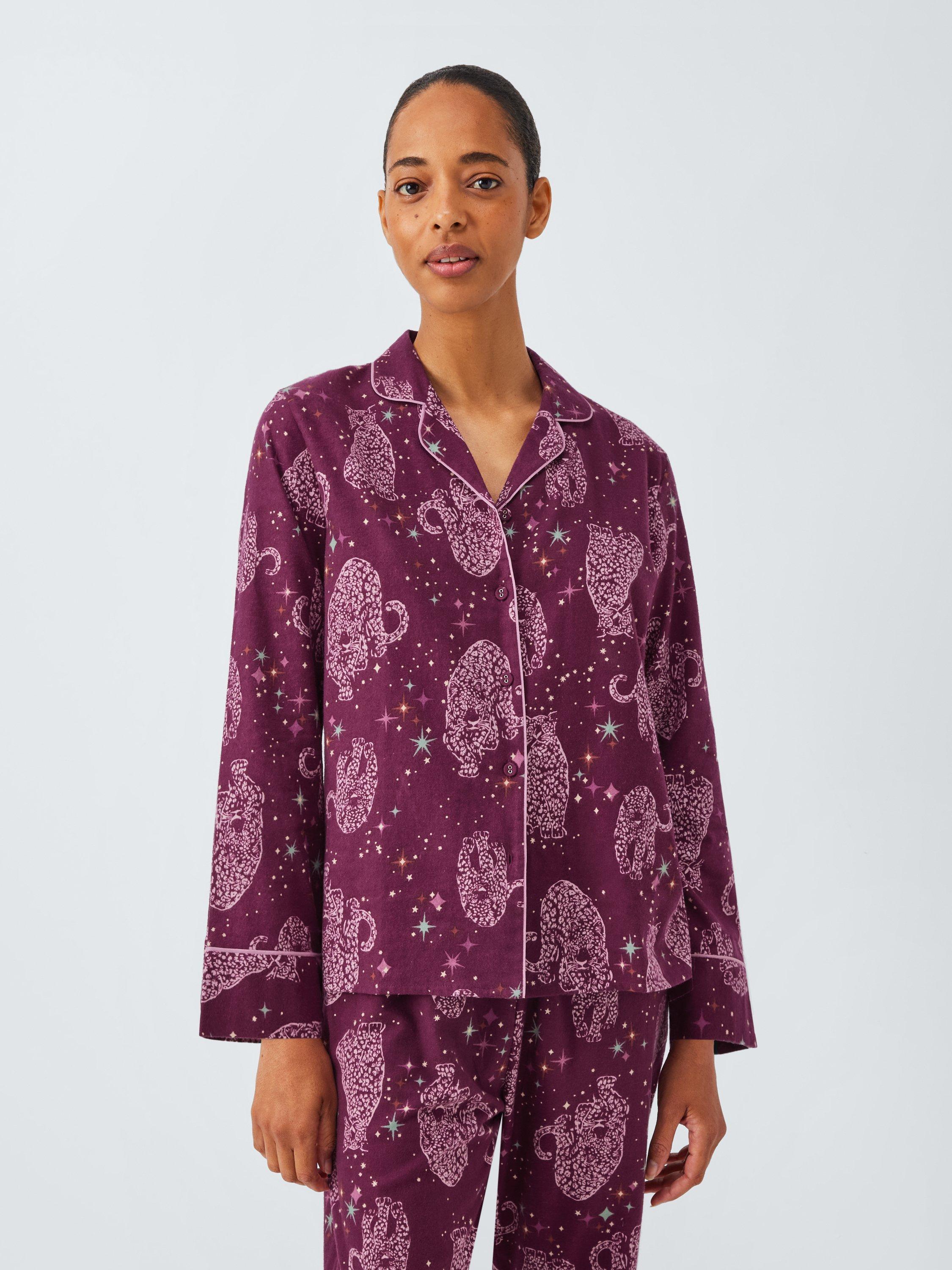 Product image 1 of 6, which shows John Lewis Kendra Leopard Brushed Cotton Long Pyjama Set, Fig, 8
