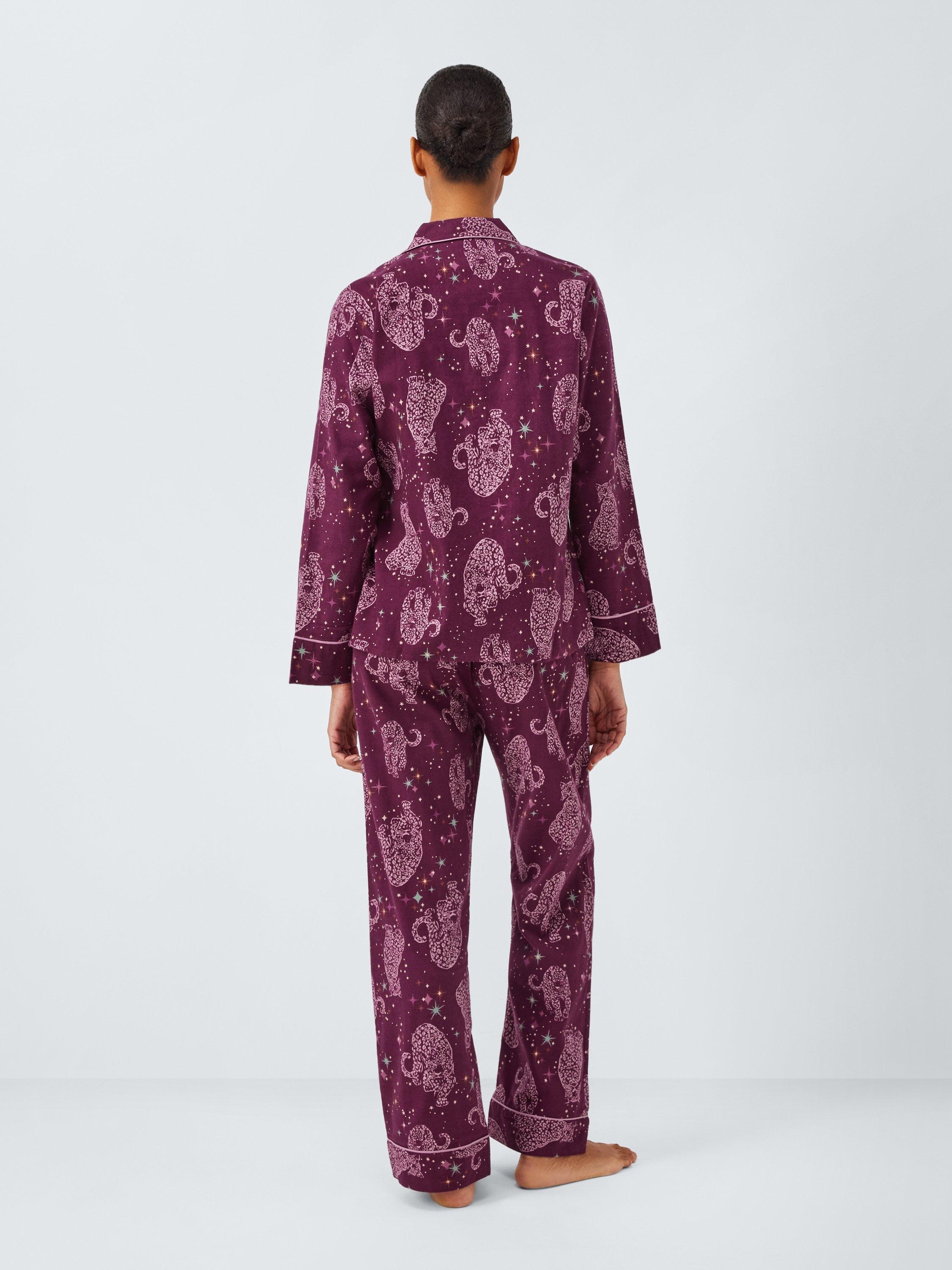Product image 2 of 6, which shows John Lewis Kendra Leopard Brushed Cotton Long Pyjama Set, Fig, 8