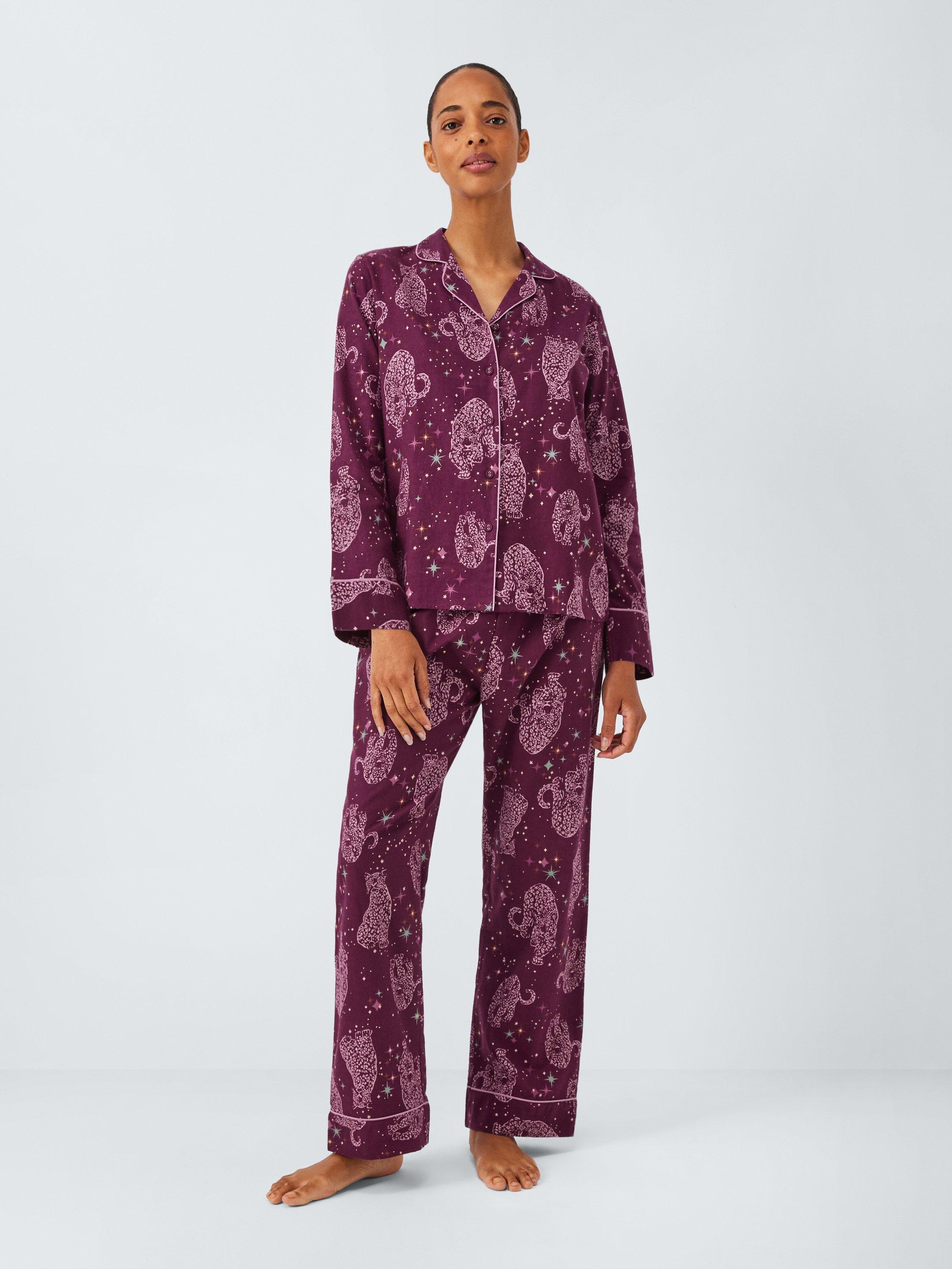 Product image 3 of 6, which shows John Lewis Kendra Leopard Brushed Cotton Long Pyjama Set, Fig, 8