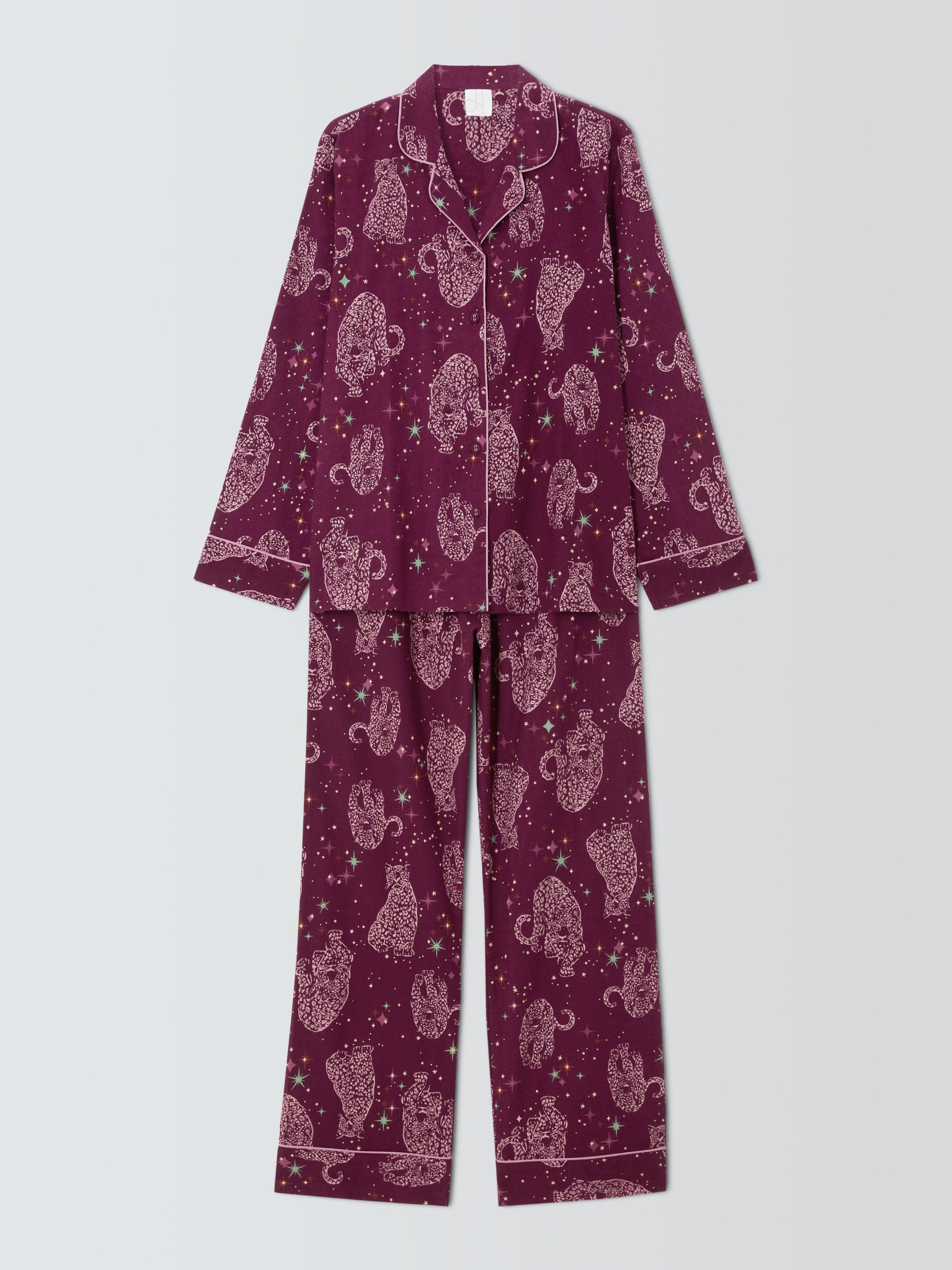 Product image 4 of 6, which shows John Lewis Kendra Leopard Brushed Cotton Long Pyjama Set, Fig, 8