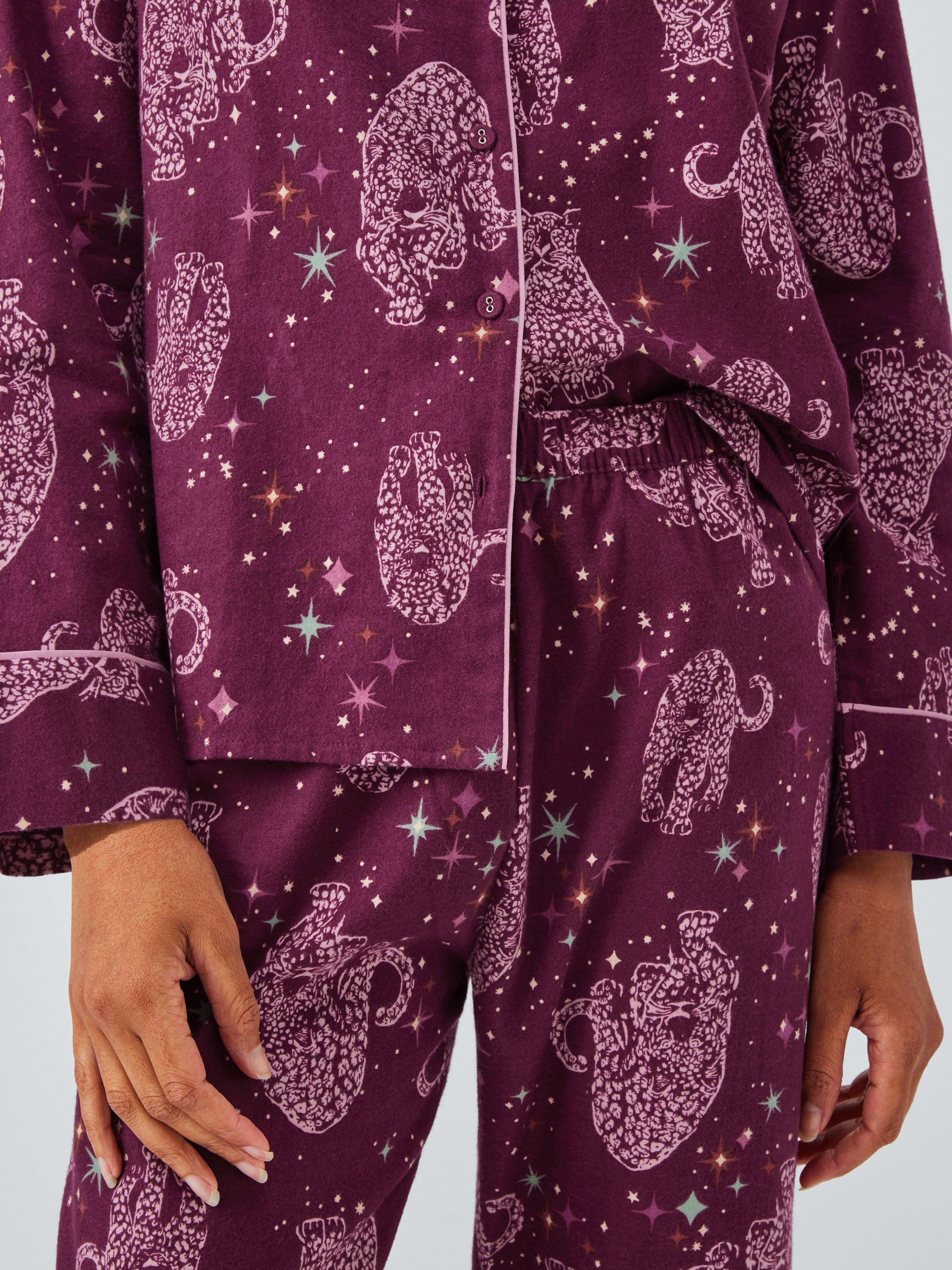 Product image 5 of 6, which shows John Lewis Kendra Leopard Brushed Cotton Long Pyjama Set, Fig, 8