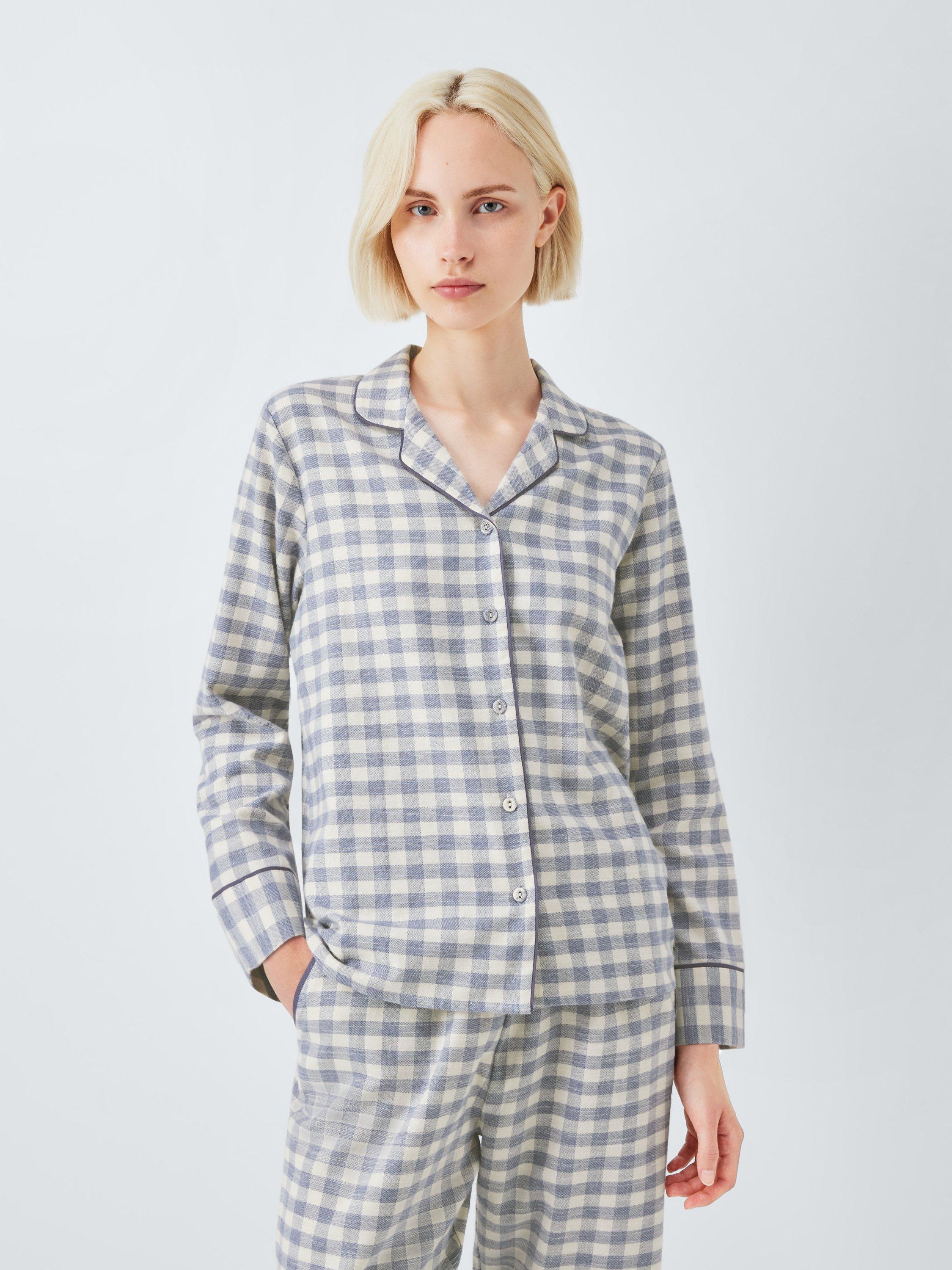 Product image 3 of 6, which shows John Lewis Brushed Cotton Gingham Pyjama Set, Crown Blue/Ivory, 8