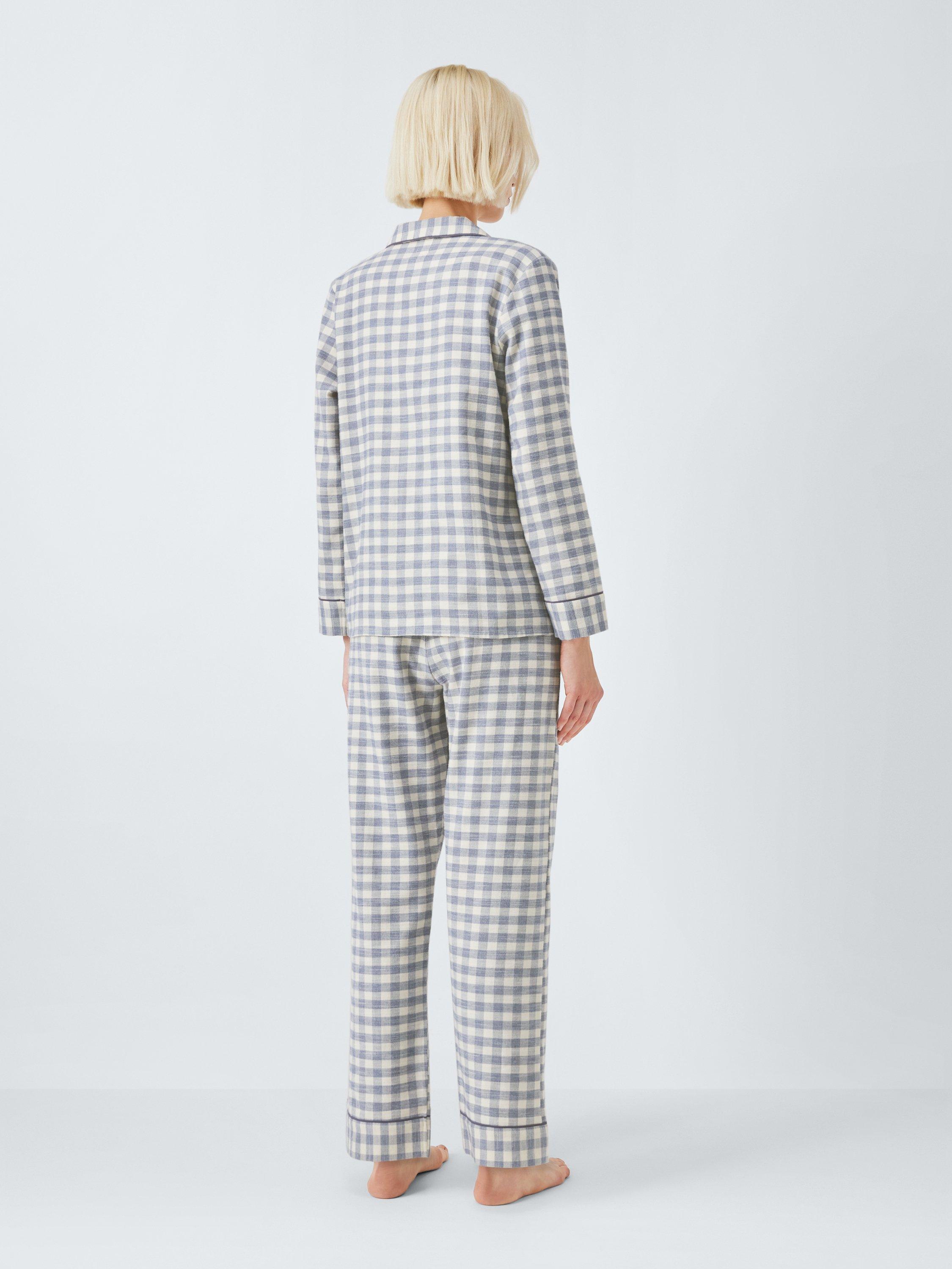 Product image 2 of 6, which shows John Lewis Brushed Cotton Gingham Pyjama Set, Crown Blue/Ivory, 8