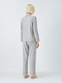 John Lewis Brushed Cotton Gingham Pyjama Set - view 2, Crown Blue/Ivory