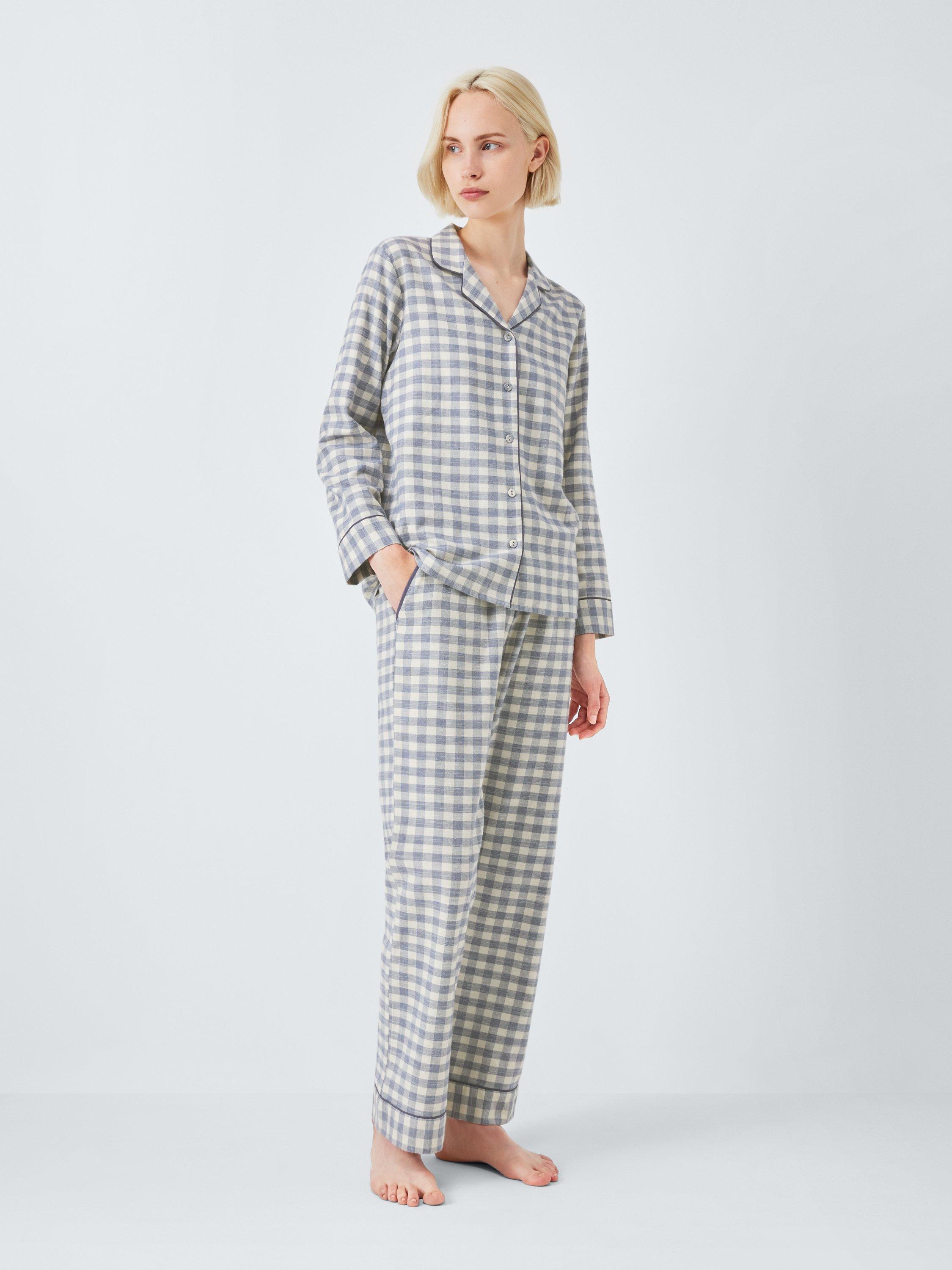 Product image 1 of 6, which shows John Lewis Brushed Cotton Gingham Pyjama Set, Crown Blue/Ivory, 8