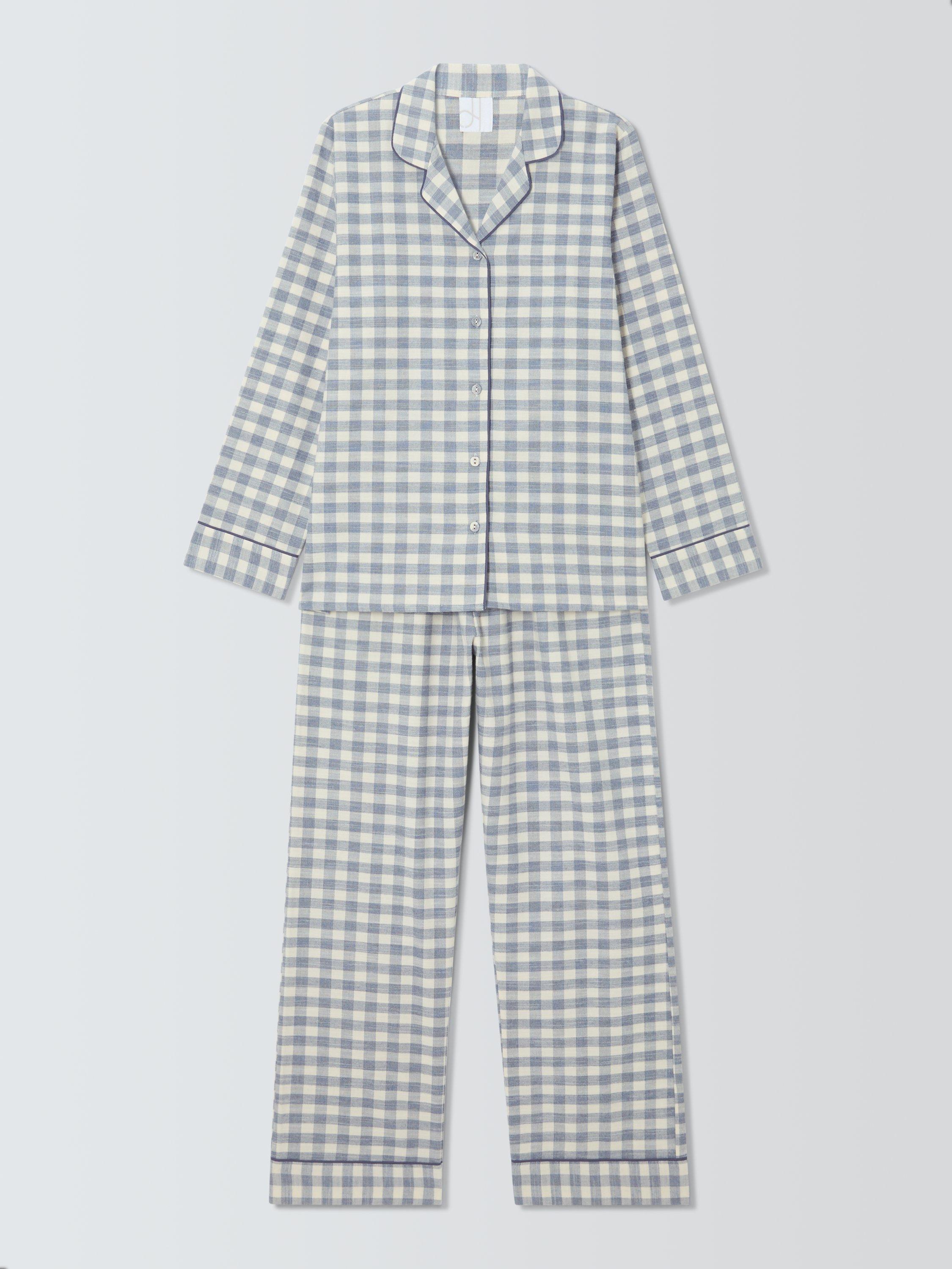Product image 4 of 6, which shows John Lewis Brushed Cotton Gingham Pyjama Set, Crown Blue/Ivory, 8