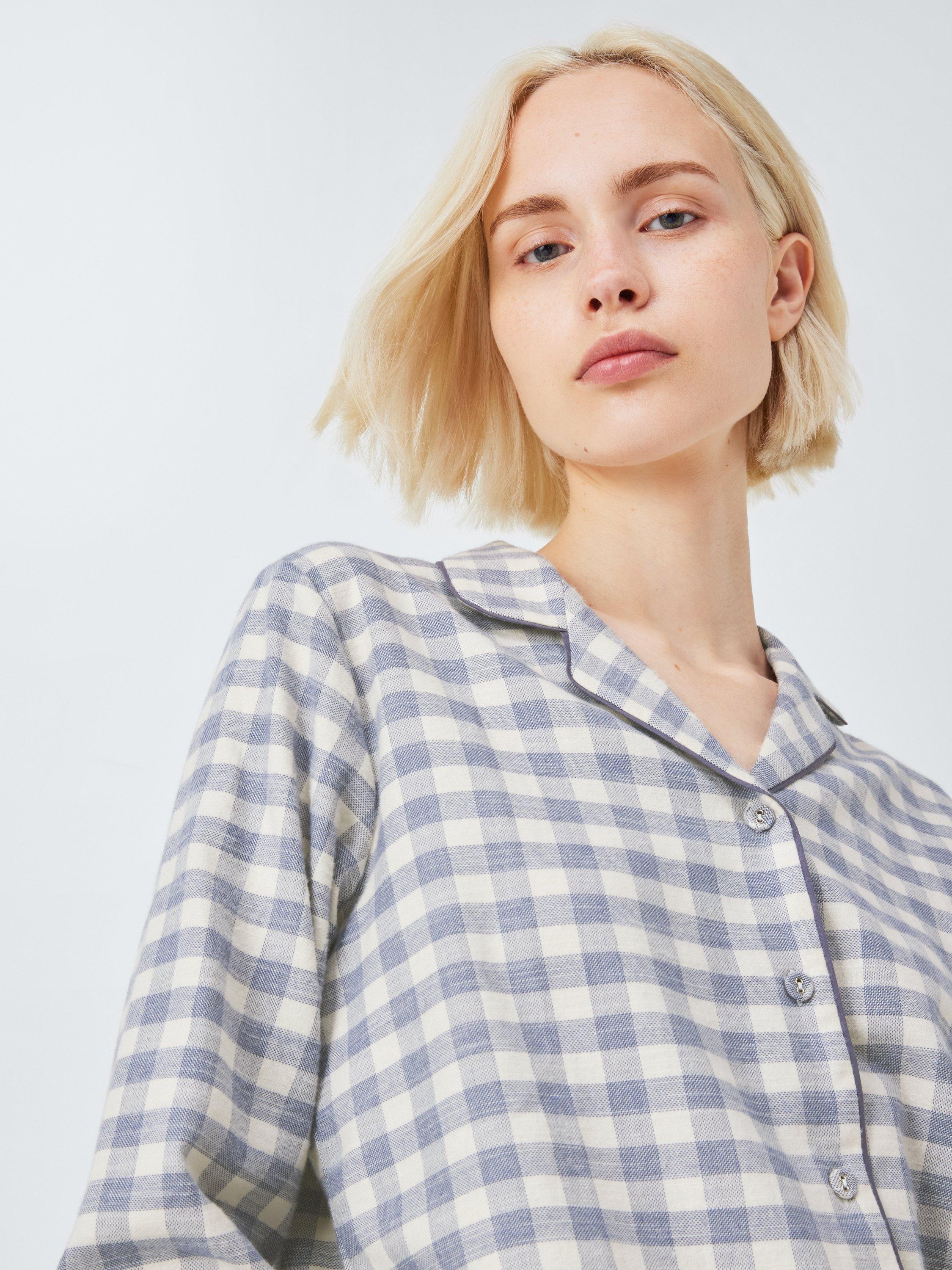 Product image 5 of 6, which shows John Lewis Brushed Cotton Gingham Pyjama Set, Crown Blue/Ivory, 8