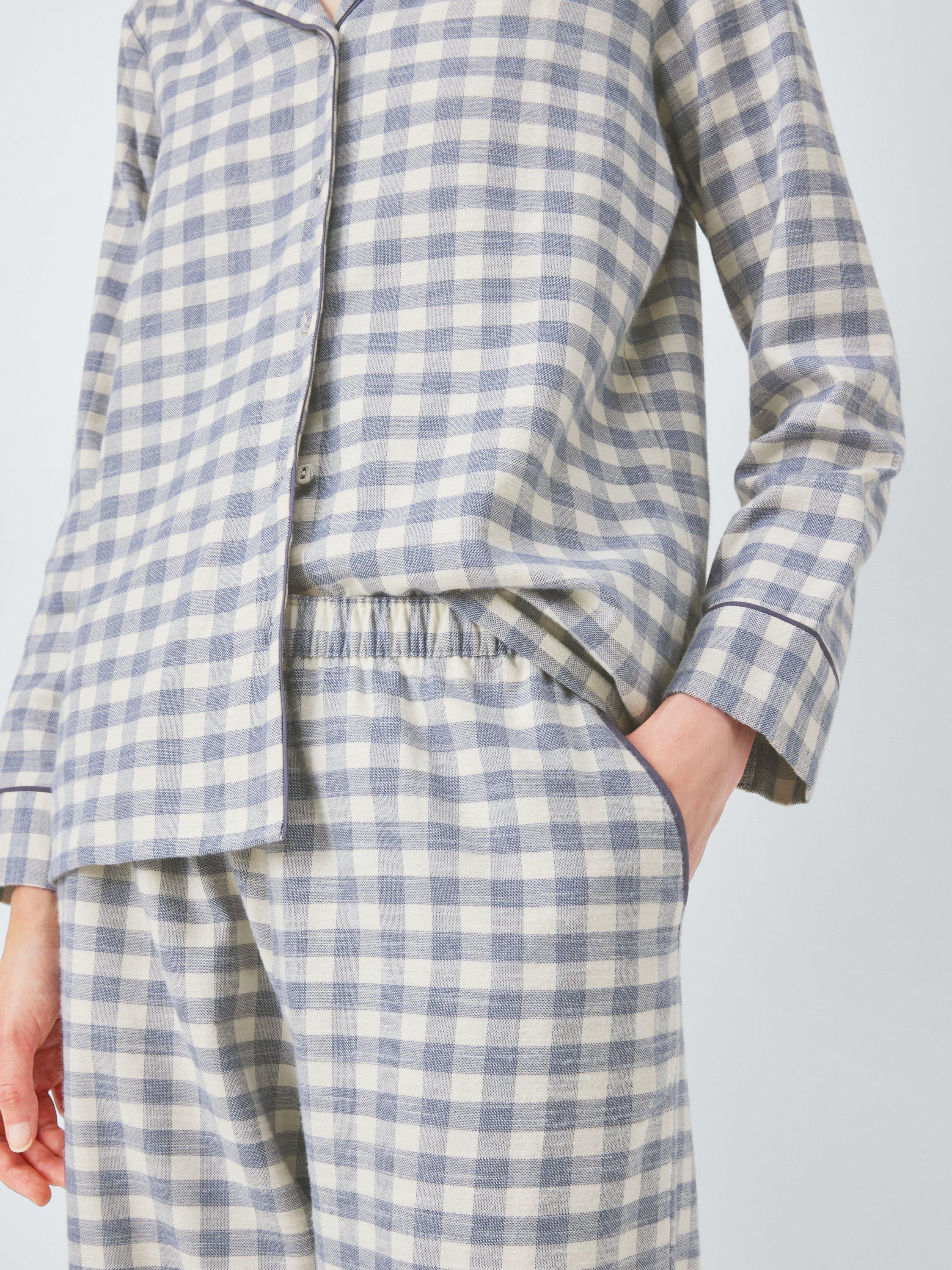 Product image 6 of 6, which shows John Lewis Brushed Cotton Gingham Pyjama Set, Crown Blue/Ivory, 8