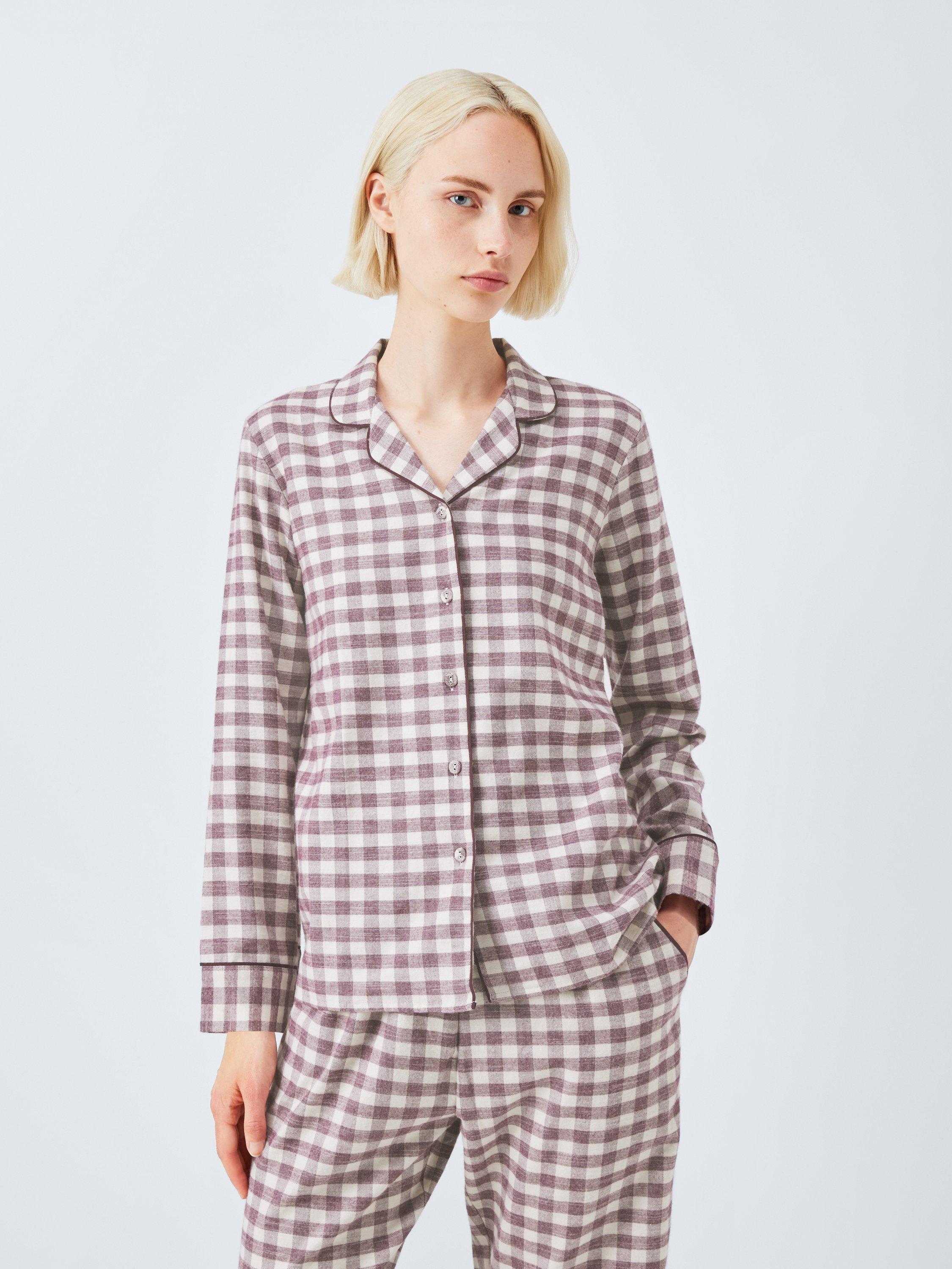 Product image 3 of 6, which shows John Lewis Brushed Cotton Gingham Pyjama Set, Fig/Ivory, 18