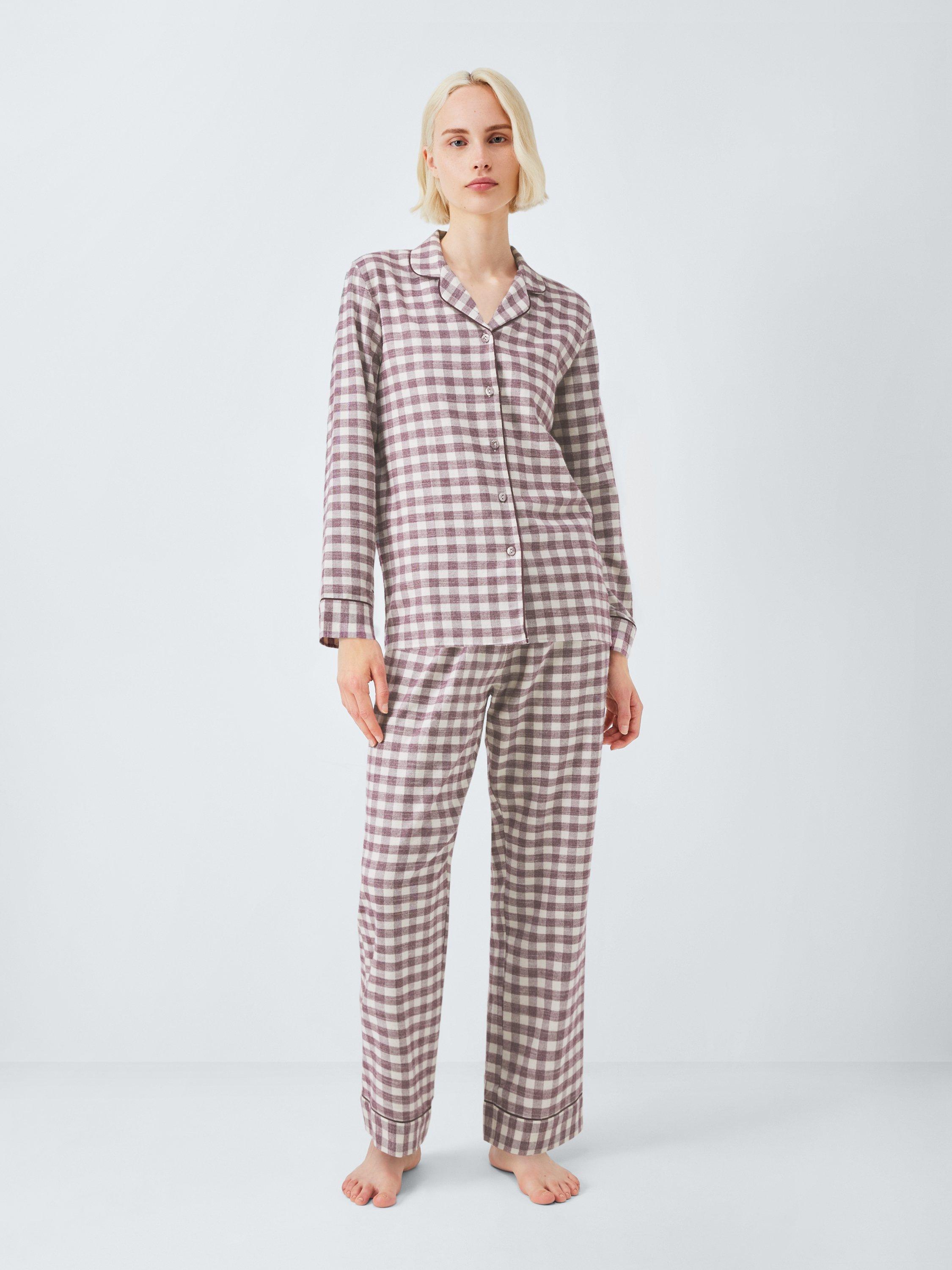 Product image 2 of 6, which shows John Lewis Brushed Cotton Gingham Pyjama Set, Fig/Ivory, 18