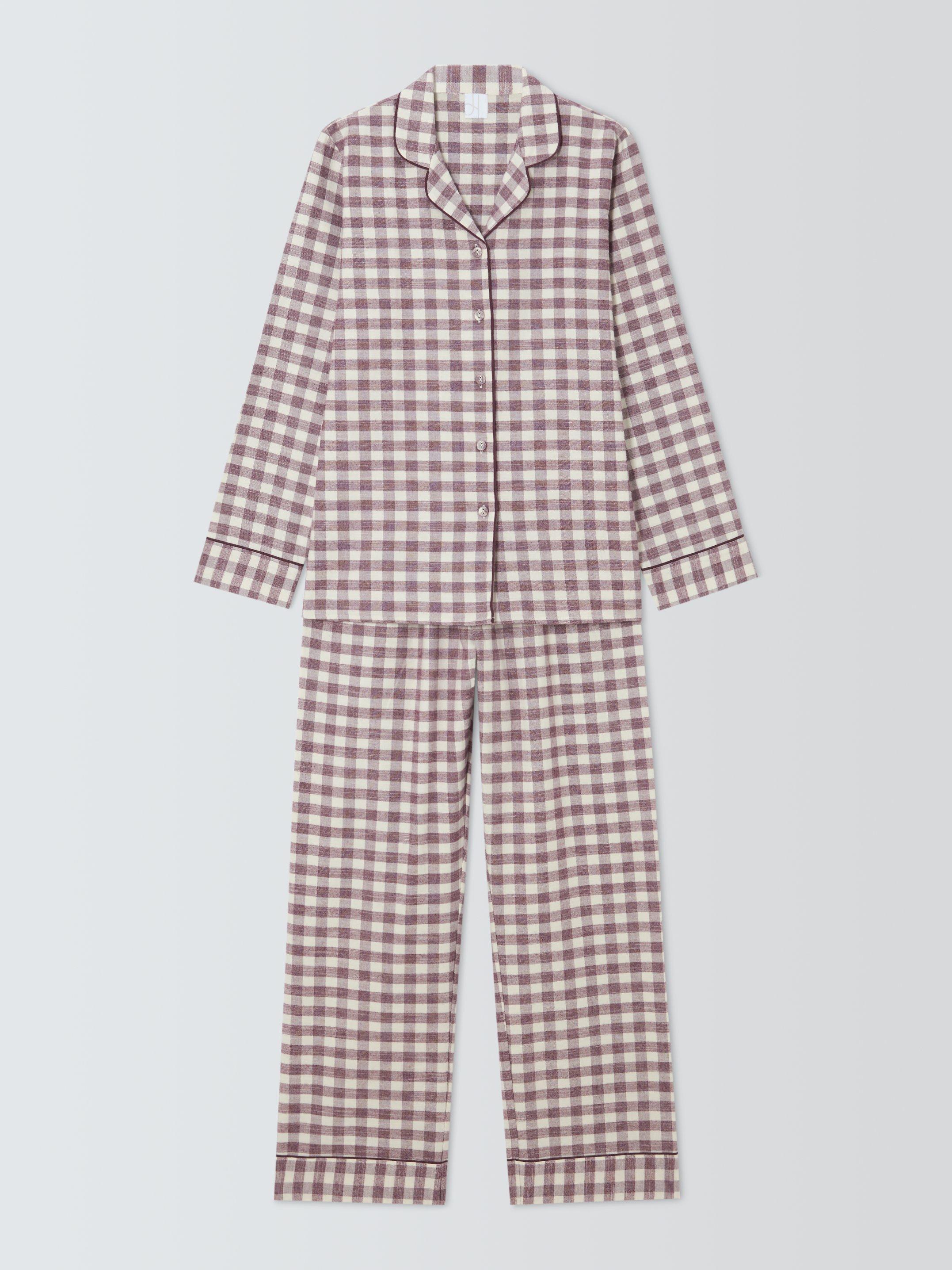 Product image 4 of 6, which shows John Lewis Brushed Cotton Gingham Pyjama Set, Fig/Ivory, 18