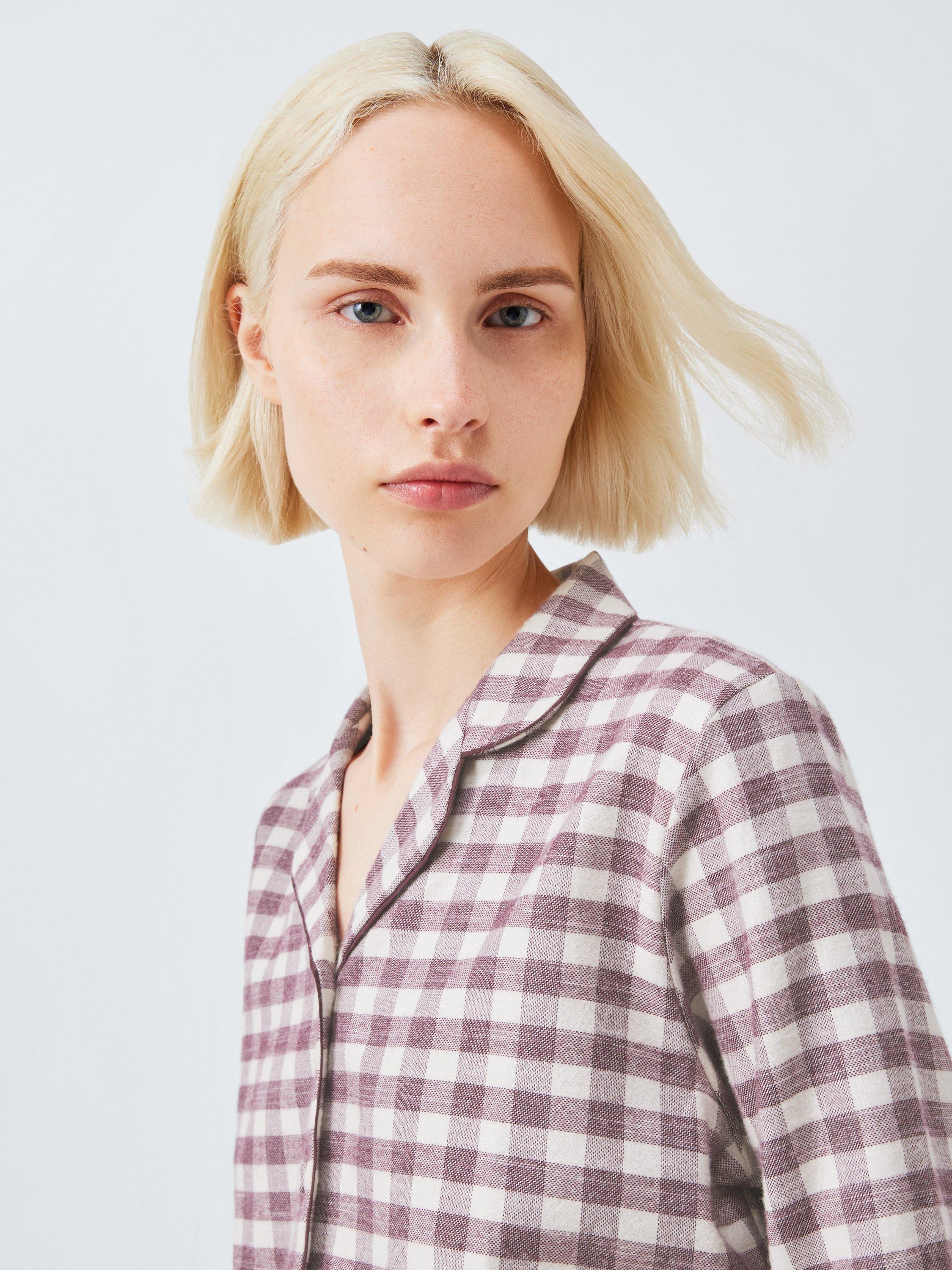 Product image 5 of 6, which shows John Lewis Brushed Cotton Gingham Pyjama Set, Fig/Ivory, 18