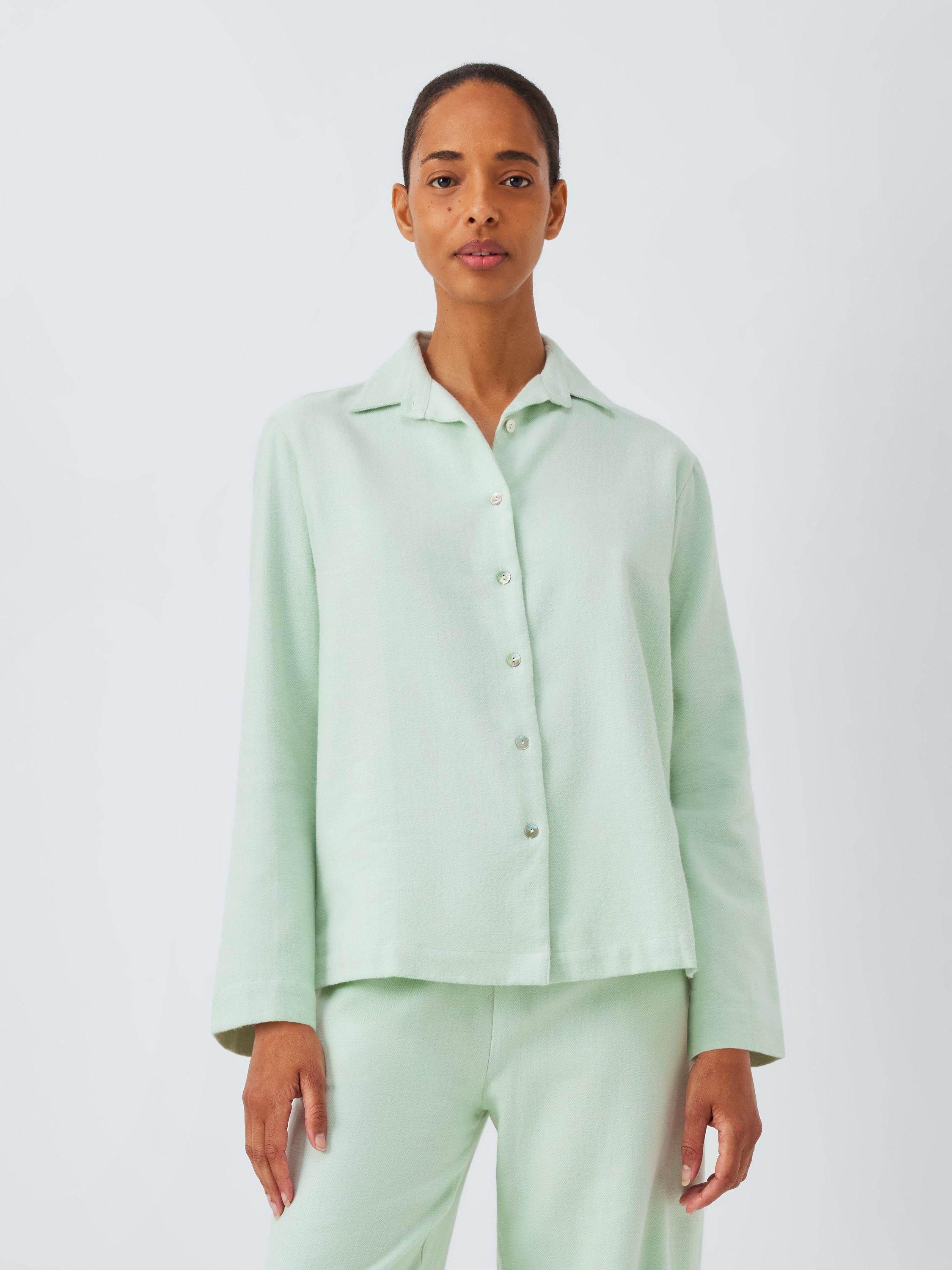 Product image 1 of 6, which shows John Lewis Cotton Herringbone Pyjama Set, Smoke Green, 14