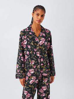 John Lewis Poppy Floral Brushed Cotton Long Pyjama Set, Navy, Navy
