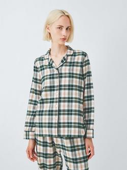 John Lewis Yarn Dyed Super Brushed Check Long Pyjama Set, Ivory/Green, Ivory/Green