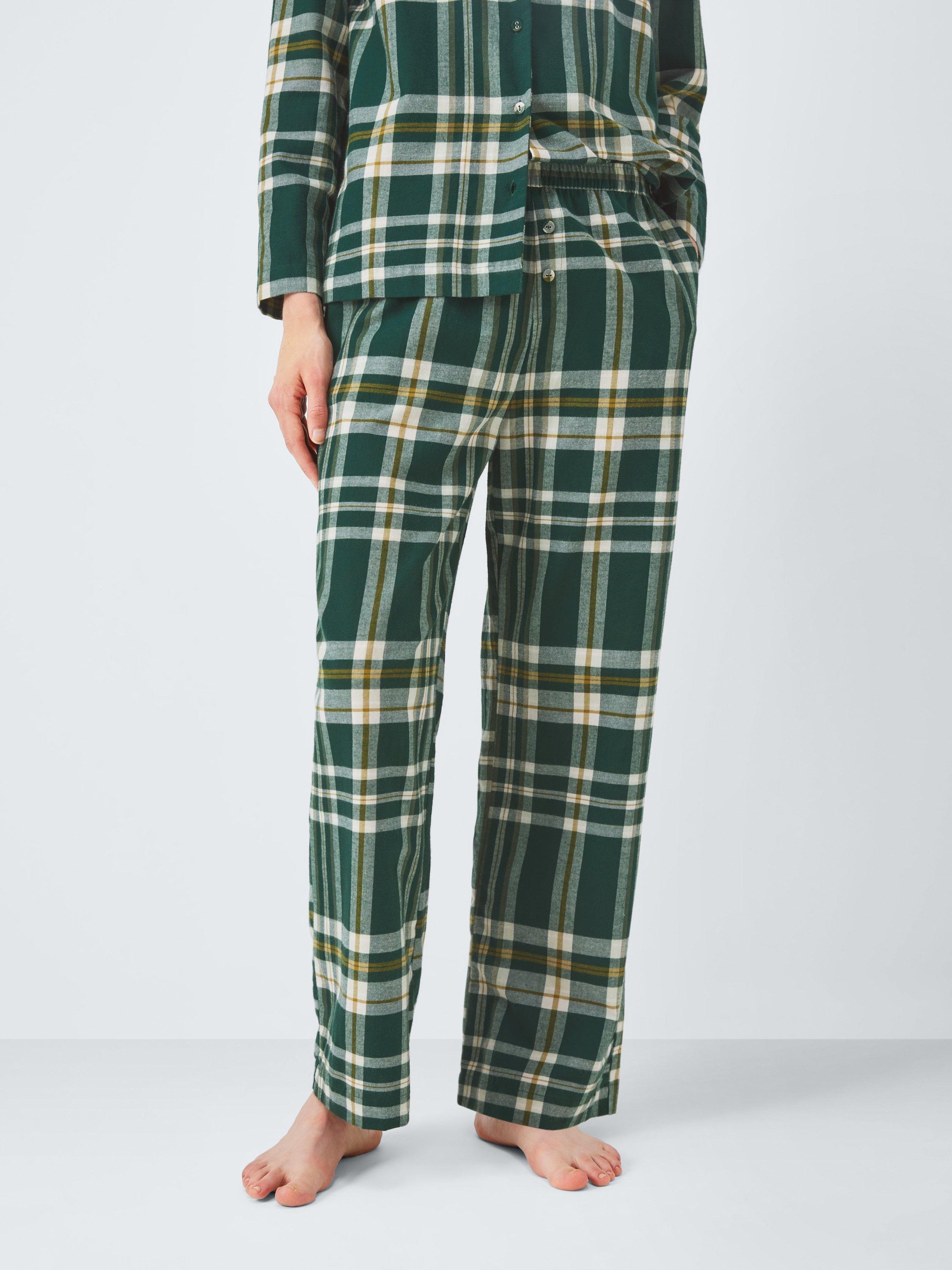 Product image 1 of 6, which shows John Lewis Plaid Check Brushed Cotton Pyjama Bottoms, Green, 8