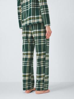John Lewis Plaid Check Brushed Cotton Pyjama Bottoms, Green - view 2, Green