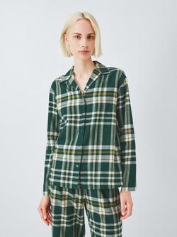 John Lewis Plaid Check Brushed Cotton Pyjama Shirt, Green, Green