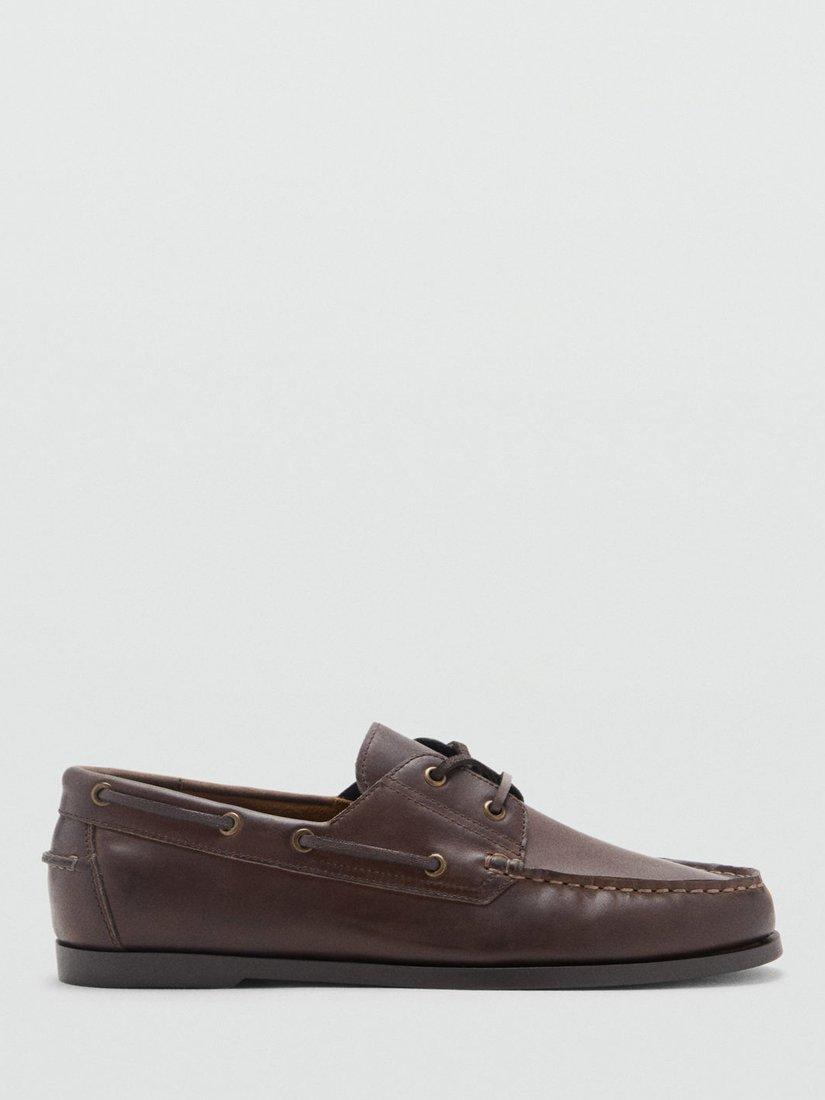 Product image 1 of 5, which shows Mango Nautic Leather Boat Shoes, Brown, 5