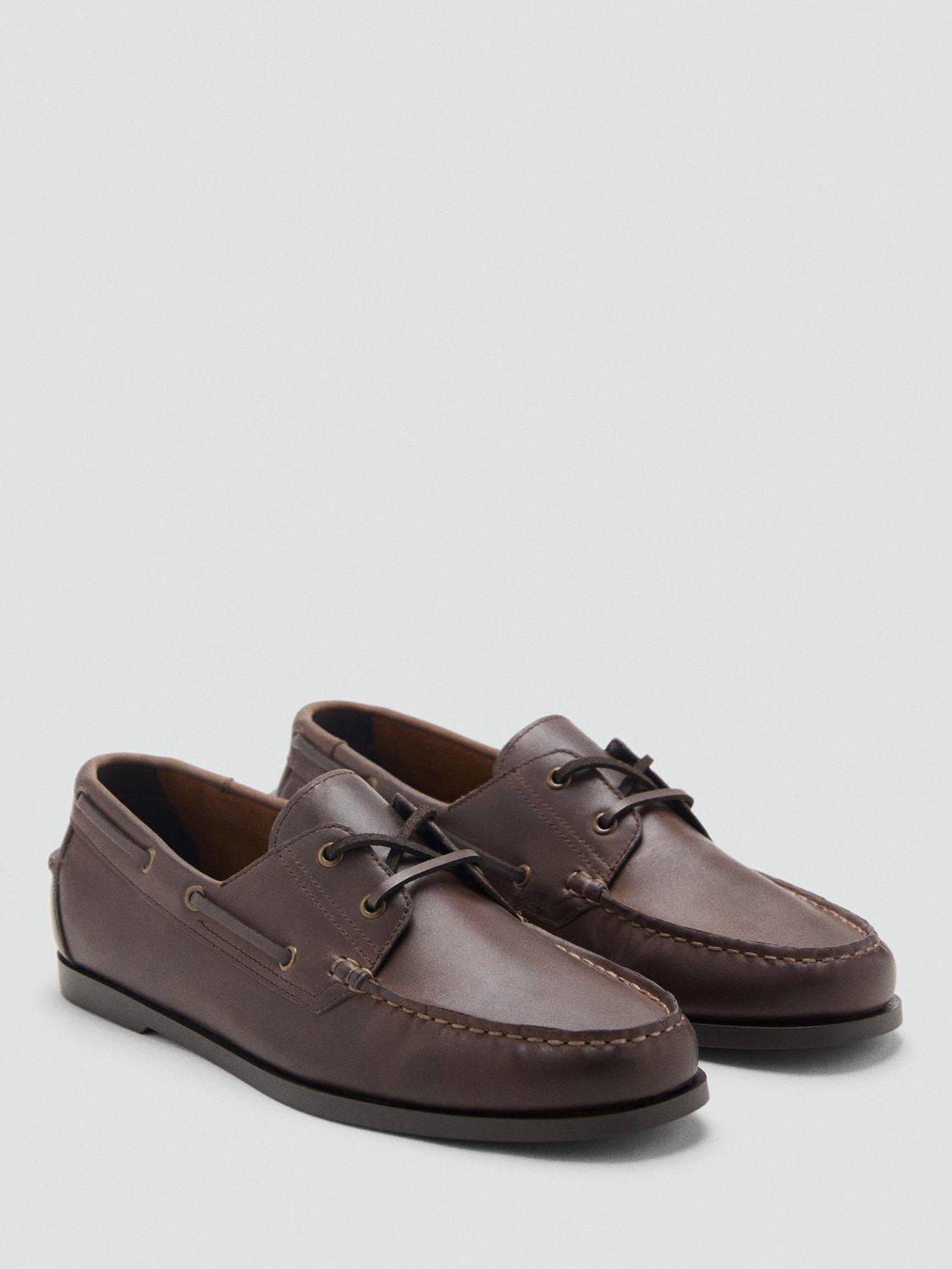 Product image 2 of 5, which shows Mango Nautic Leather Boat Shoes, Brown, 5
