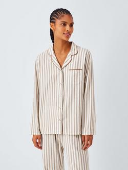 John Lewis Luna Stripe Brushed Cotton Long Pyjama Set, Ivory/Toffee, Ivory/Toffee