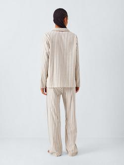 John Lewis Luna Stripe Brushed Cotton Long Pyjama Set, Ivory/Toffee - view 2, Ivory/Toffee
