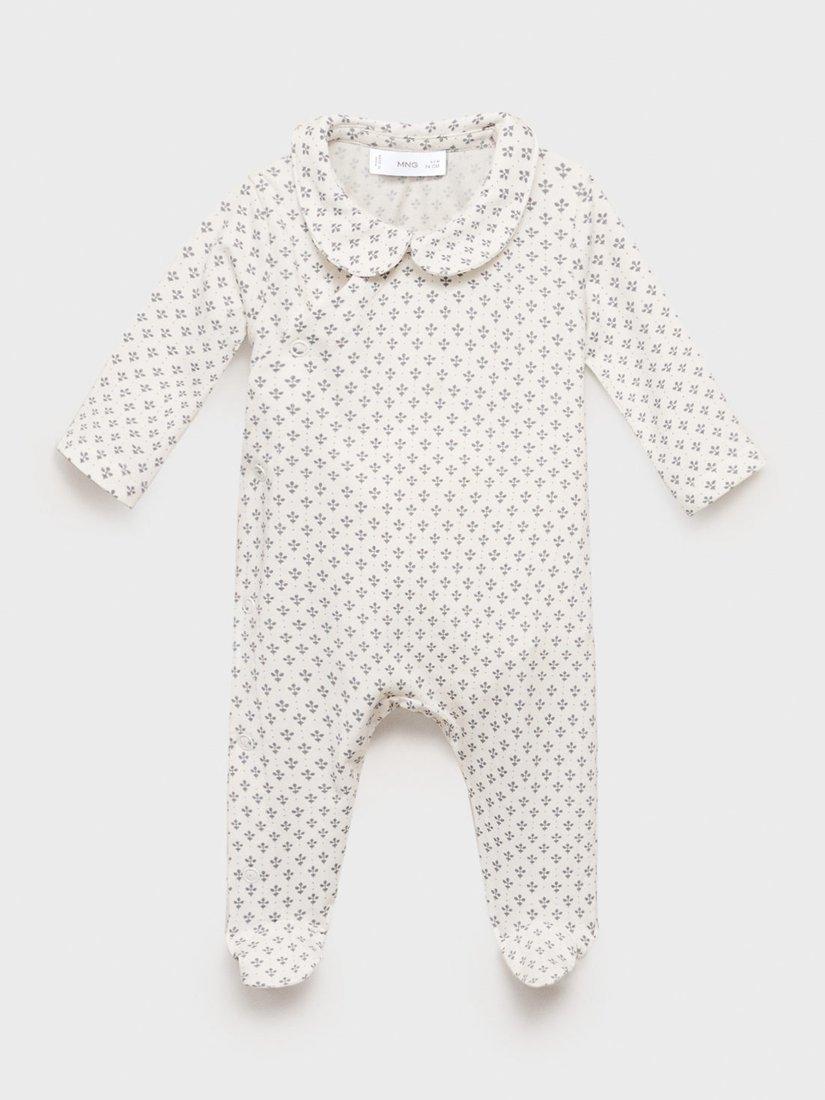 Product image 1 of 4, which shows Mango Baby Poleopi Geometric Sleepsuit, Grey, 0-1 months