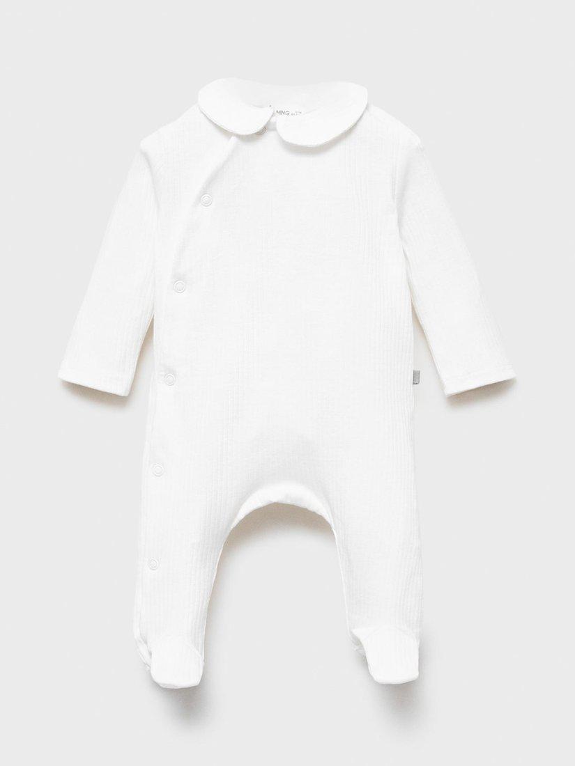 Product image 1 of 4, which shows Mango Baby Sweetpi Cotton Blend Pyjama Suit, Natural White, 0-1 months