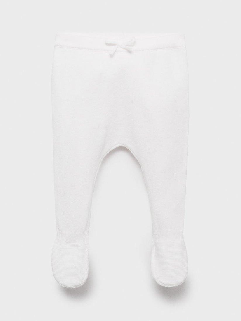 Product image 1 of 4, which shows Mango Baby Cotton Knit Enclosed Foot Leggings, Natural White, 0-1 months