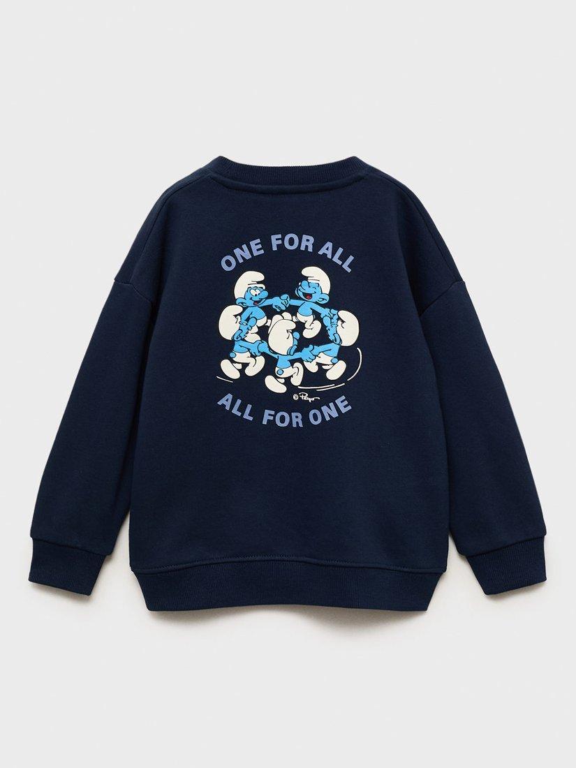 Product image 2 of 4, which shows Mango Kids' Smurf Sweatshirt, Navy, 18-24 months