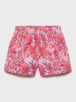 Mango Kids' Leaf Print Swim Trunks, Bright Red, Bright Red