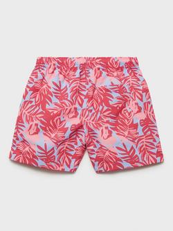 Mango Kids' Leaf Print Swim Trunks, Bright Red - view 2, Bright Red