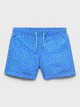 Mango Kids' Drawstring Motorbike Print Swim Shorts, Medium Blue