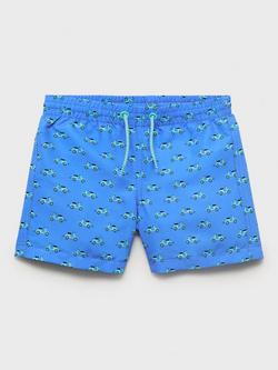 Mango Kids' Drawstring Motorbike Print Swim Shorts, Medium Blue, Medium Blue