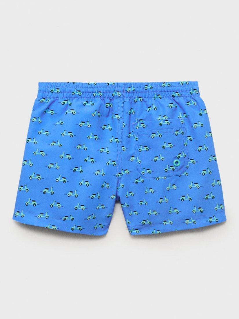 Product image 2 of 4, which shows Mango Kids' Drawstring Motorbike Print Swim Shorts, Medium Blue, 12-18 months