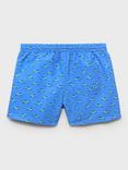 Mango Kids' Drawstring Motorbike Print Swim Shorts, Medium Blue