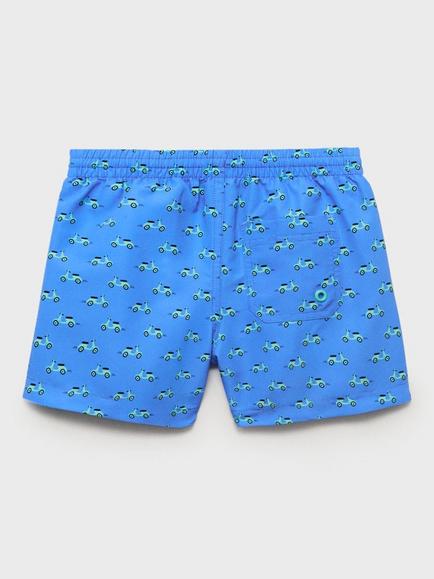 Mango Kids' Drawstring Motorbike Print Swim Shorts, Medium Blue - view 2, Medium Blue