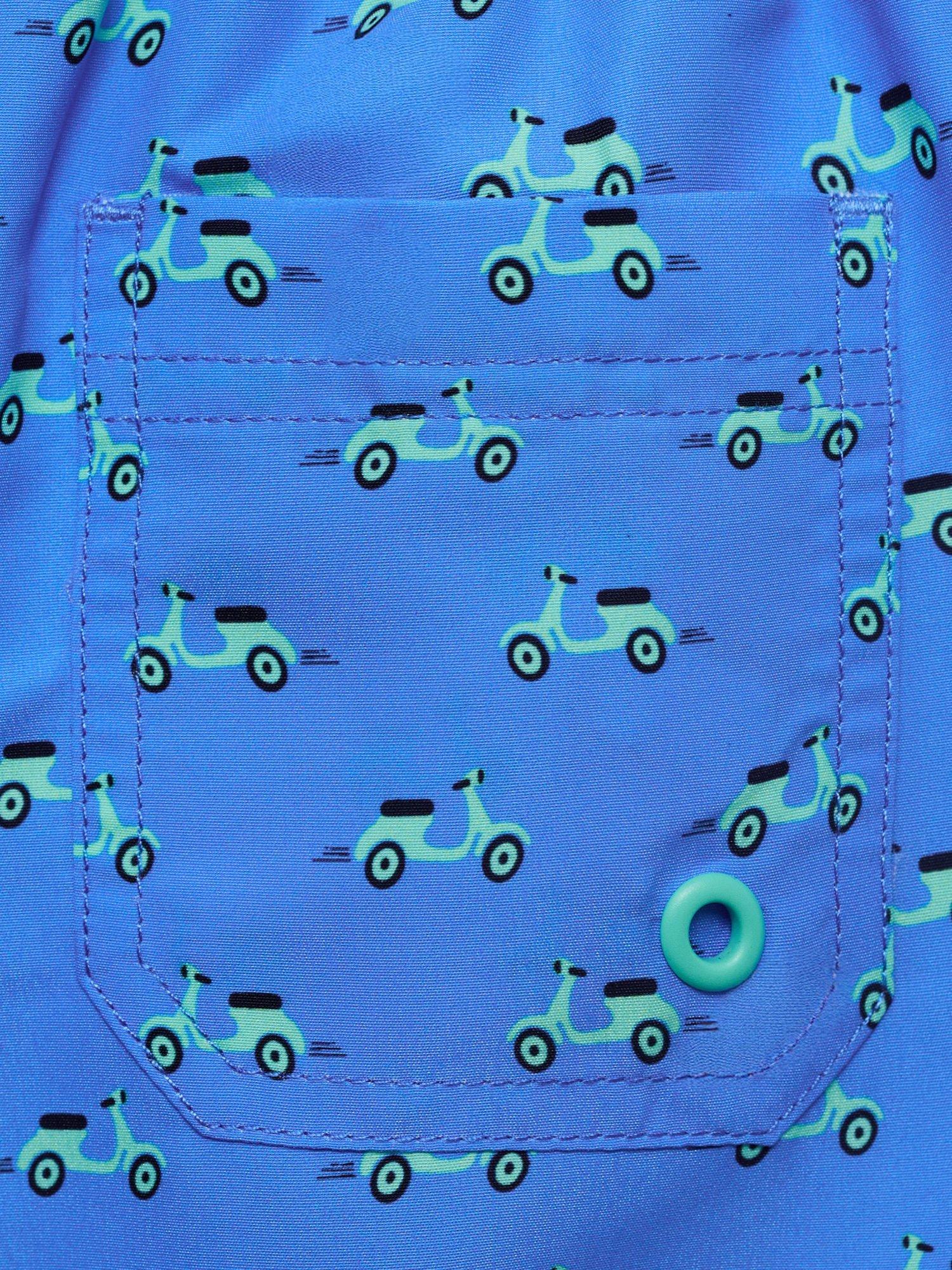 Product image 3 of 4, which shows Mango Kids' Drawstring Motorbike Print Swim Shorts, Medium Blue, 12-18 months